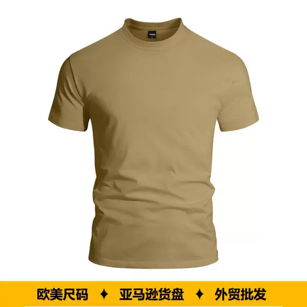 Cross-Border Amazon Men's Solid Color Round Neck Quick-Drying Top Tk Breathable Stretch Casual Sports Large Size Short-Sleeved T-Shirt