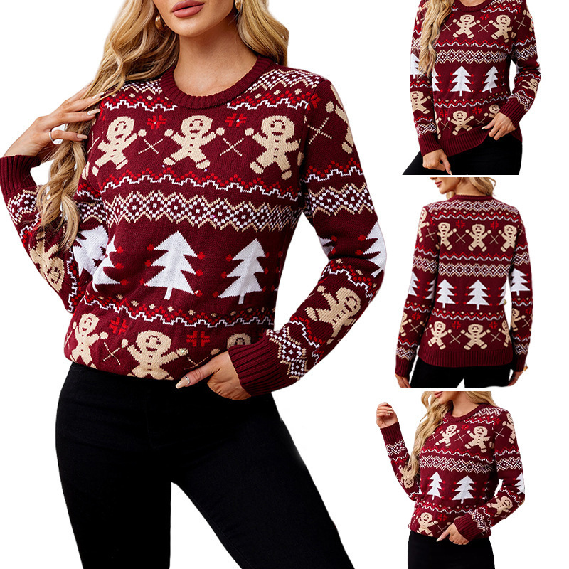 European and American Foreign Trade New Gingerbread Jacquard Knitted Sweater Pullover Knitted Sweater Christmas Christmas Sweater