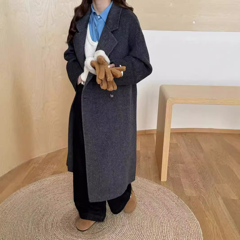 2025 Double-Sided Wool Hand-Stitched Coat with High Buttons, Simple and Versatile, Long Style for Women