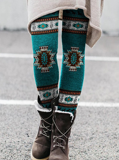Damen Leggings Mit Buntem Joker-print Und Elastischem Bund_voghion.com