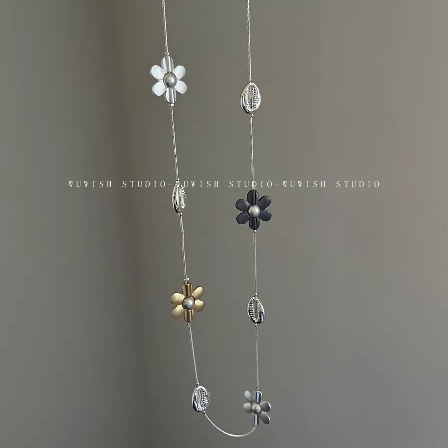 55g Weight Electroplated Gold Plating Process Golden Plated Plating Material Alloy Pendant Material Long Necklace Classification Alloy Chain Material Alloy Material Flower Pattern Trendy Bohemian Floral Metal Long Necklace Sweater Chain Waist Chain Color Block Design Elegant Unisex Jewelry Accessory 7