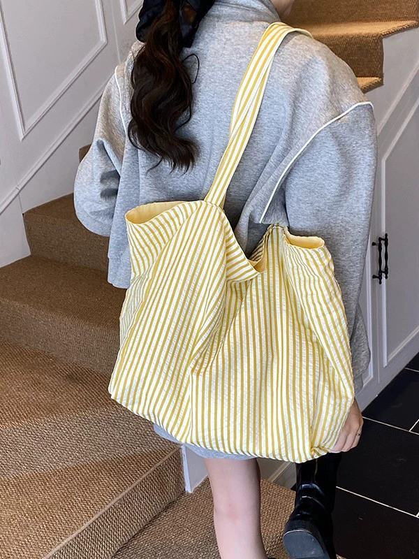 Nylon Double-Sided Shoulder Bag, Korean Style, Reversible Lined, One Size