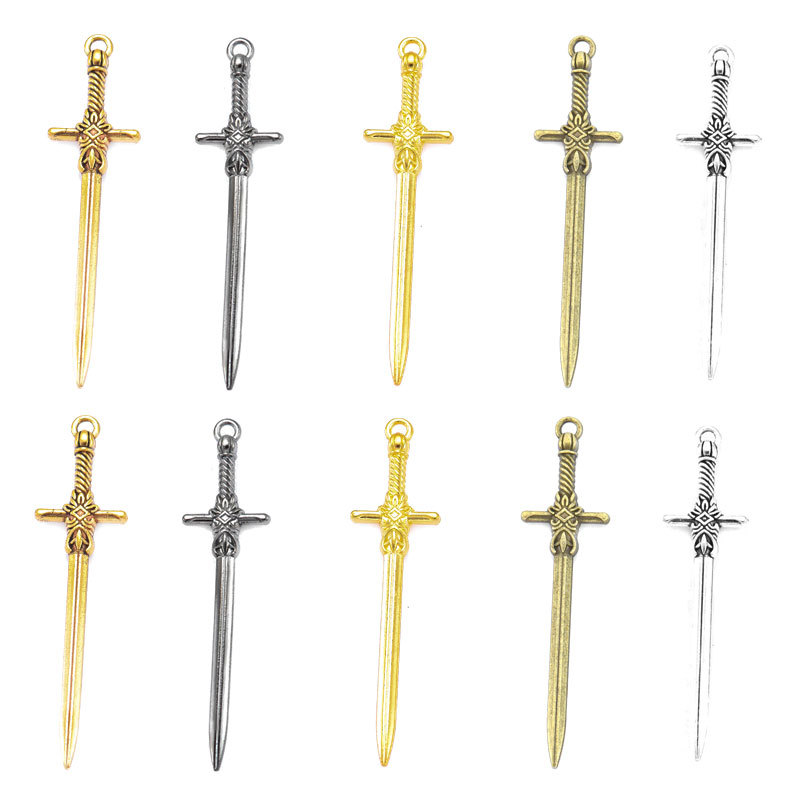 New 5-Color Handmade DIY Alloy Jewelry Accessories Sword Weapon Pendant Long Sword Accessory M74