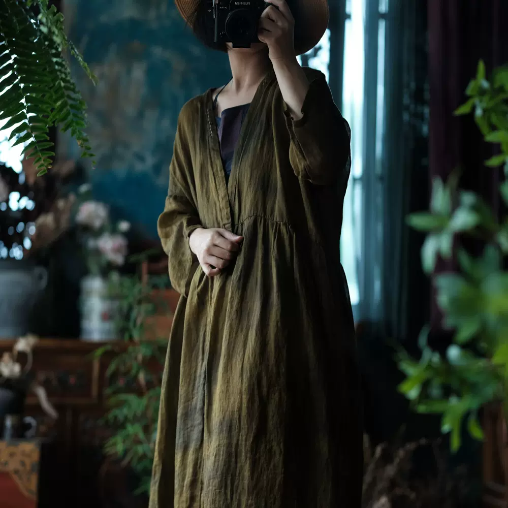 原创设计文艺复古休闲棉麻女装苎麻宽松减龄风衣女2193代发