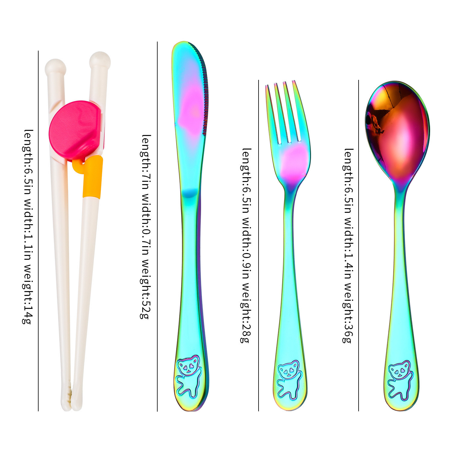 Creativo 304 de acero inoxidable cuchillo para niños, tenedor y cuchara palillos traje de dibujos animados de alto aspecto cuchara de entrenamiento Tenedor Oso vajilla