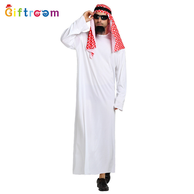 Adult Men's White and Red Headscarf Stage Costume Foreign Trade Party Style Robe Role Play