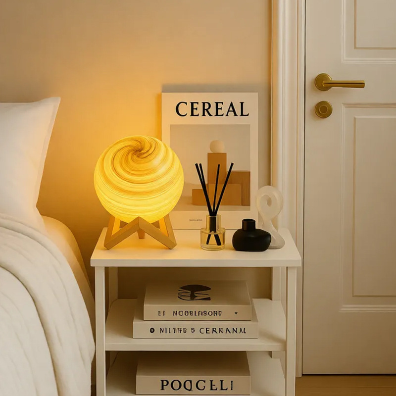 Rotating Pattern Art Spherical Table Lamp Wooden Base B&B Soft Decoration Living Room Corner Atmosphere Lamp Unique Craftsmanship