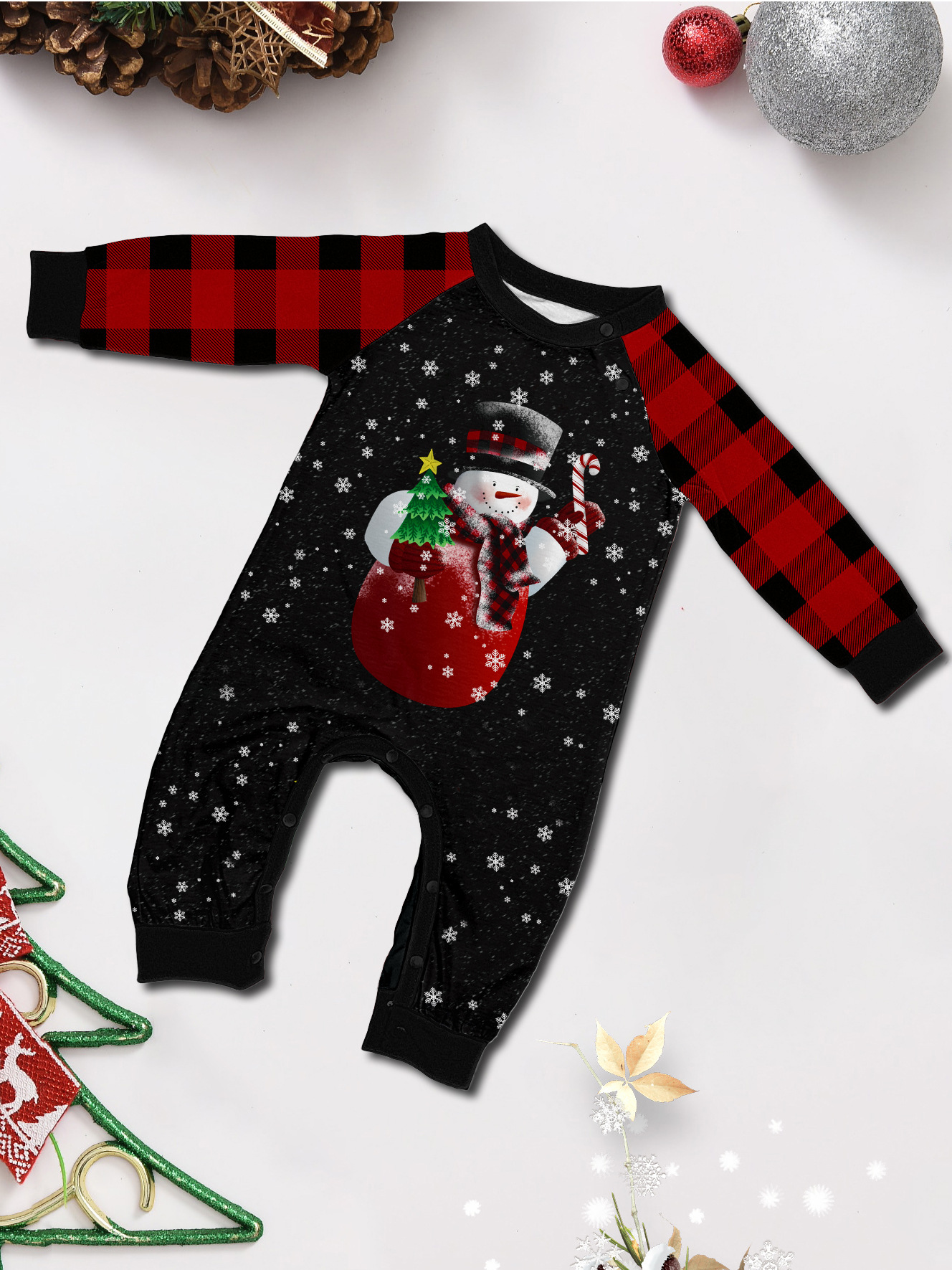 Christmas snowman candy cane snowflake Christmas family suit printed homewear sleep_voghion.com
