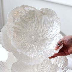 北歐奢華珠光家用果盤三件套水晶玻璃糖果零食沙拉碗花朵大容量盤