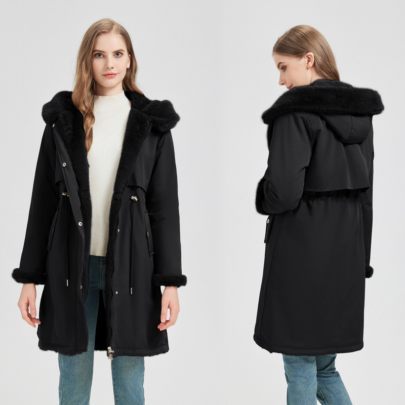 Reversible Parka for Women with Large Fur Collar, Long Style, 2025 Winter New Korean Version, Waist-Cinching Cotton Jacket with Fleece Lining Reversible Parka for Women with Large Fur Collar, Long Style, 2025 Winter New Korean Version, Waist-Cinching Cotton Jacket with Fleece Lining