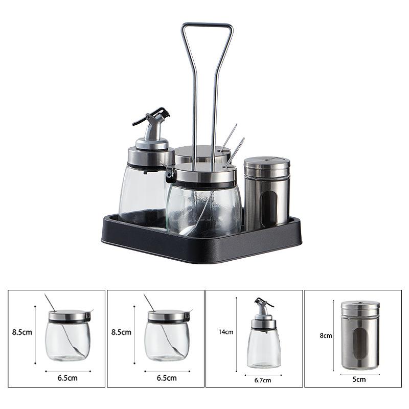 Precio de fábrica suministros de cocina condimento tarro condimento botella caja de almacenamiento combinación condimento botella traje vidrio condimento botella sal tarro