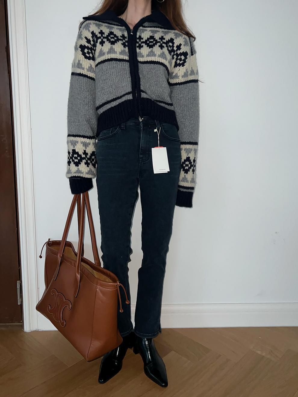 Suéter jacquard con cremallera de contraste de color para mujeres de Corea del Sur Dongdamen otoño y invierno nuevo estilo casual abrigo corto de viento para la moda image 5