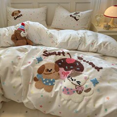 2025新型100% 綿タオル刺繍4点セットの女の子純綿アニメ布団カバー3点セットのベッド用品