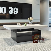 奶油风岩板茶几客厅家用小户型轻奢高级感长方形茶桌2025新款白色