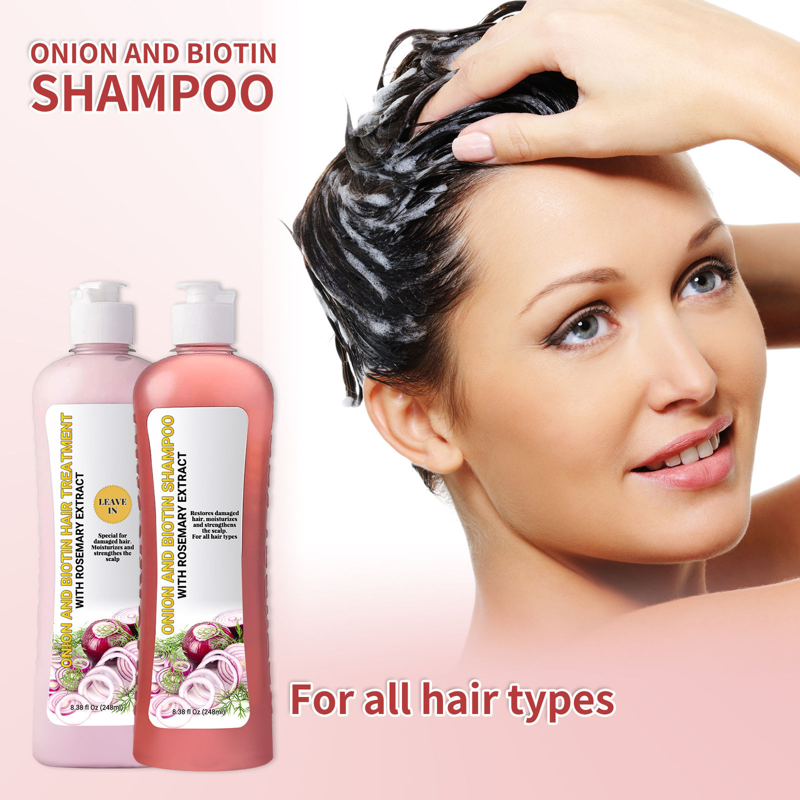 Transfronterizo no estándar cebolla biotina nutrimiento raíz cabello cuero cabelludo brillante cabello romero set champú image 4