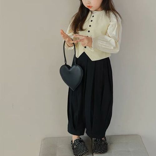 2024 spring new style girls' stylish vest vest suit Korean style temperament puff sleeve shirt lantern long pants