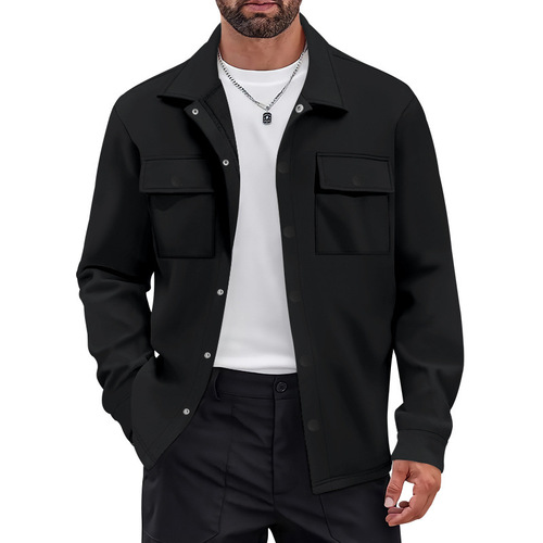 Men's Thickened Wool Blend Cross-Border American Style Workwear Retro Commute Single Button Collar Jacket Casual Long-Sleeve Shirt