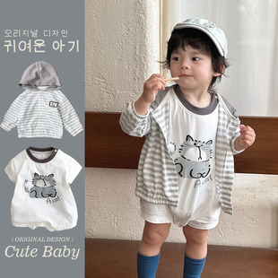 Korean Children's Clothing Infant Outdoor Tops 2025 Summer Hooded Sun Protection Clothing for Boys and Girls Versatile Thin Skin Clothing