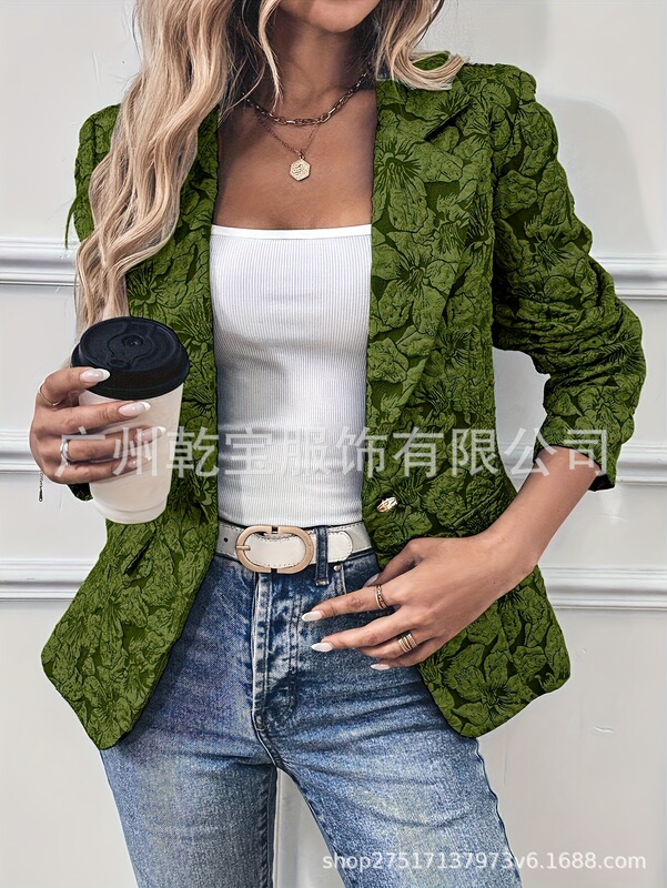 2025新款跨境外贸欧美女装复古数码印花小西装短外套修身西服外套|undefined