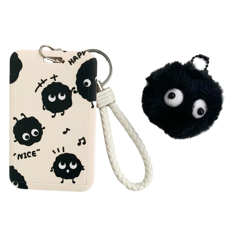 Cubierta protectora de la tarjeta de autobús de briquetas negras tarjeta de comida de estudiante certificado de campus cubierta de tarjeta de puerta de tráfico femenino lindo llavero integrado