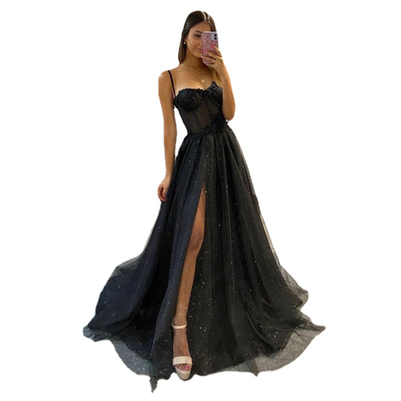 Europa y América del comercio exterior Amazon AliExpress deseo sexy nuevo largo elegante sexy negro adelgazamiento split vestido image 5