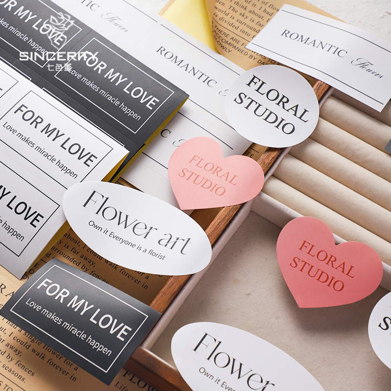 Ramo de siete colores, pegatinas autoadhesivas en inglés, pegatinas de flores, etiquetas de LOGO, floristería de viscosa floral, material de embalaje de bricolaje