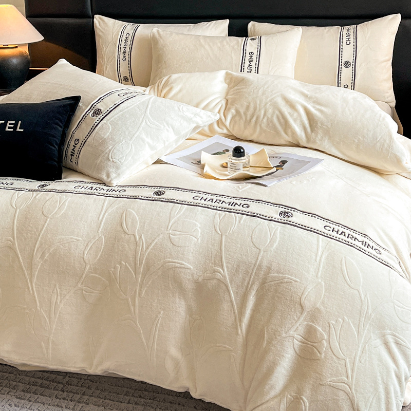 Espesado tallado cuatro piezas de lana de coral de invierno conjunto 2025 nueva cama de flanel doble cara sábanas cubierta