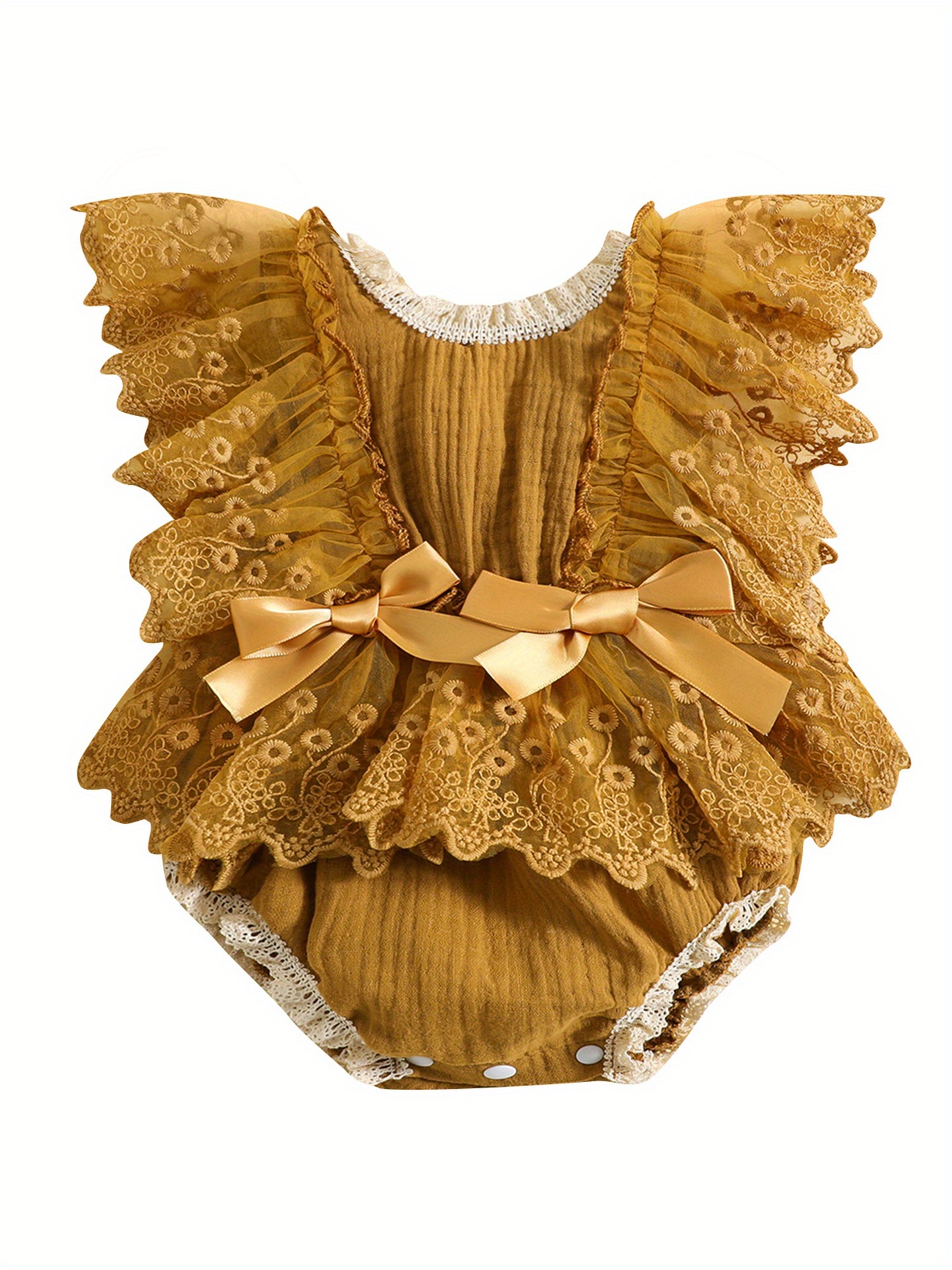 Baby Girl Ruffle Sleeve Floral Lace Romper Tutu Dress Transfronterizo