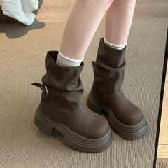 网红爆款裤管靴女2025新款显瘦马丁靴复古时尚粗跟炸街美拉德靴子