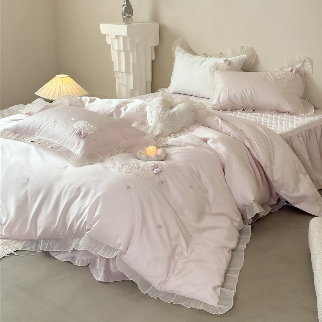Removable set with bow, 4 piece set, with embroidery, bedding