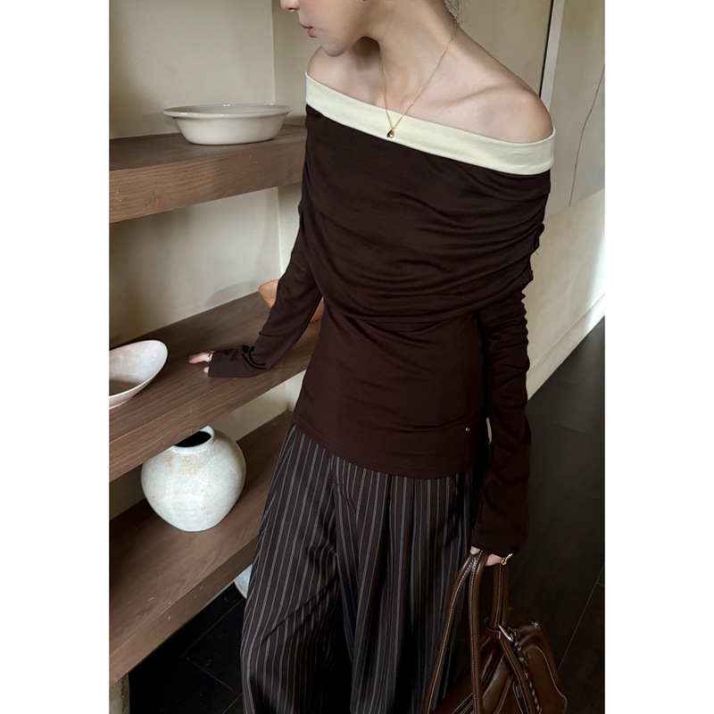 Yiershan One-Shoulder Smart Color-Block Knit Top for Women, Slimming, Autumn Style, YE0200 Yiershan One-Shoulder Smart Color-Block Knit Top for Women, Slimming, Autumn Style, YE0200