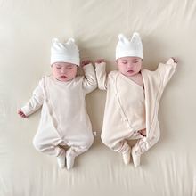 双层护肚连体衣服新生婴儿春秋冬睡衣宝宝初秋打底爬服舒绒棉无骨