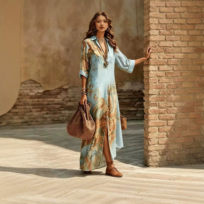 European and American Amazon Cross-Border Foreign Trade New Summer Chiffon Printed Fresh Retro Flowing Long Women's Dress European and American Amazon Cross-Border Foreign Trade New Summer Chiffon Printed Fresh Retro Flowing Long Women's Dress