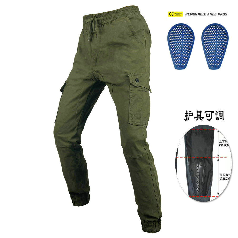 Pantalones de carreras de motos pantalones anti-caída de la motocicleta de los hombres atados al tobillo casual multi-Bolsa de ropa de trabajo pantalones vaqueros de silicona