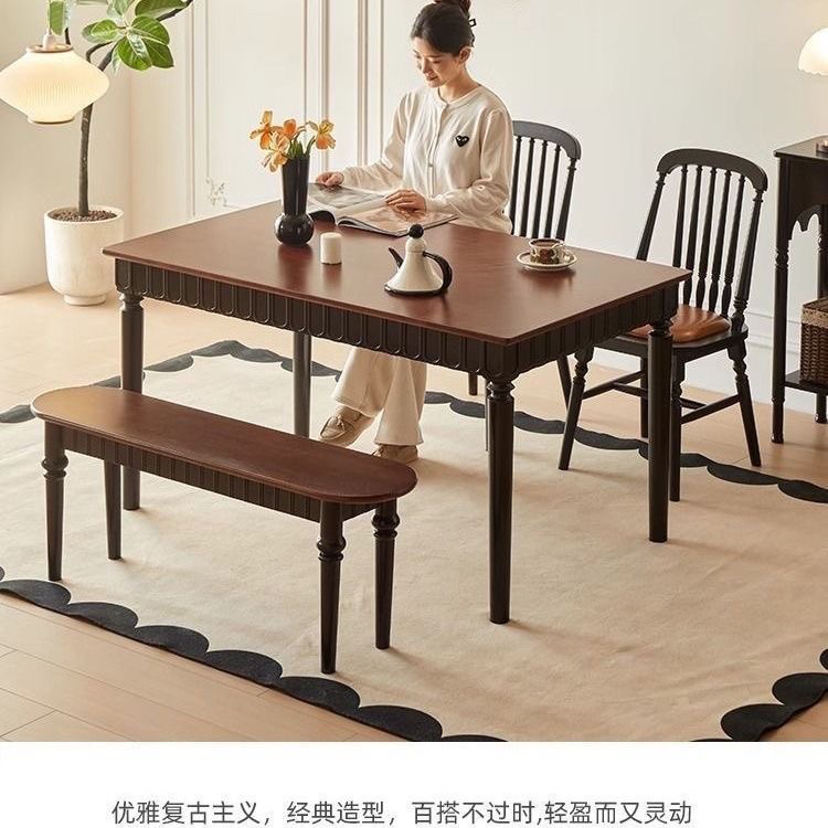 法式实木餐椅中古风餐桌椅软包美式复古家用中古风简约凳子有靠背|undefined