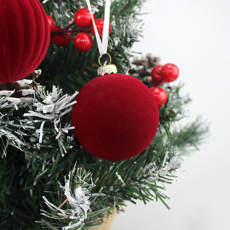 Nuevo árbol de Navidad decoraciones calabaza vino rojo y tinta verde Navidad floqued set exquisito set de bolas de Navidad