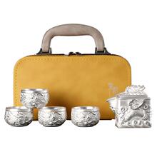 紫砂龙腾四海鎏银999一壶四杯茶具套装高档送长辈领导老师退休礼