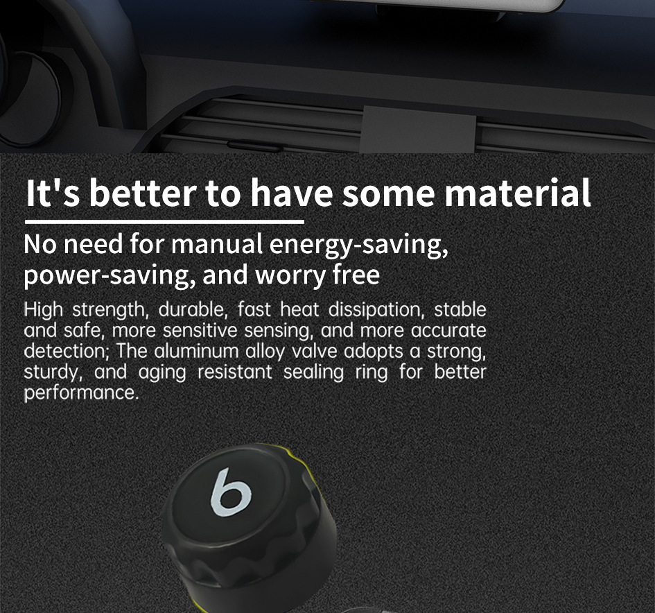 T18 Car Tire Pressure Monitor Solar Wireless Charging High Precision 4inch with In-Car Ambient Temperature Function