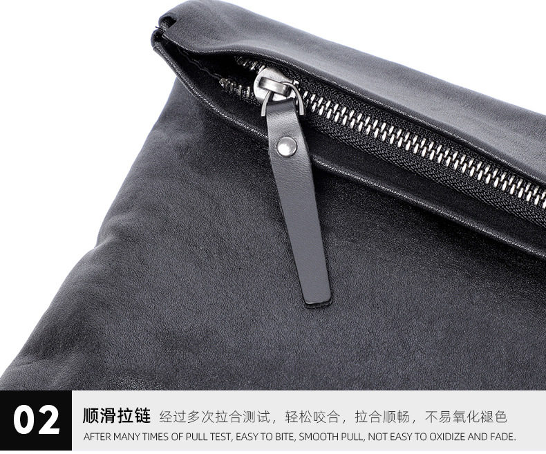 Túi đeo chéo nam da bò thuộc da thật kiểu thể thao, túi cầm tay nhỏ gọn 29×11×17 cm — Màu đen chi tiết 19