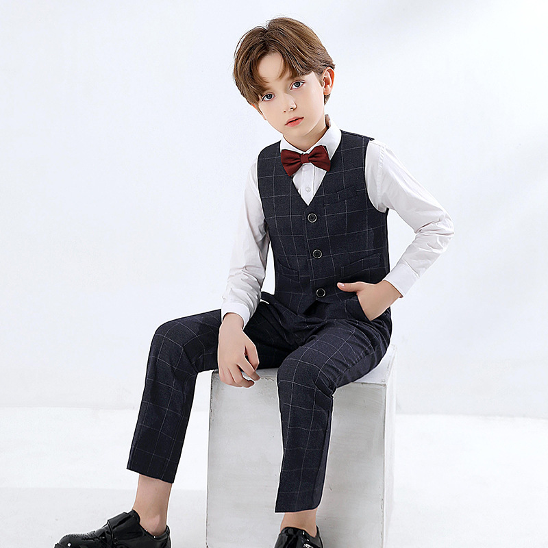 Flor de niño chaleco vestido traje de los niños pequeño traje de estilo británico de piano traje anfitrión