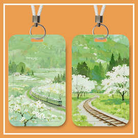 唯美油画花风景油彩画单扣滑盖学生校园卡套门禁卡套公交卡挂脖子