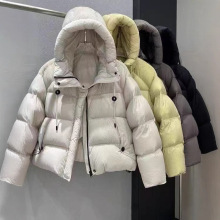 欧货2025年新款大牌连帽抽绳羽绒服女短款时尚面包服白鸭绒外套