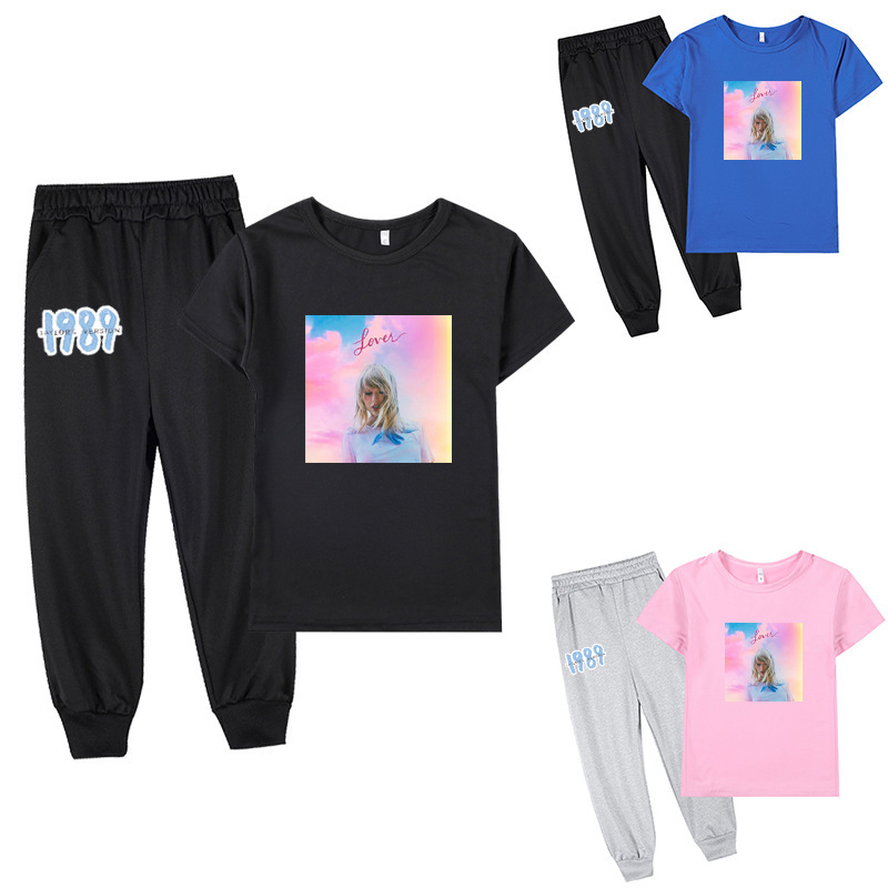 European and American 1989 Taylor Swift Taylor Swift Pattern Children's Wear Short Sleeve T-Shirt Long Pants Set