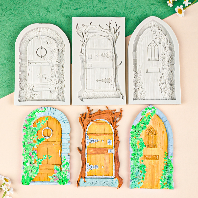 Retro exquisito molde de chocolate decorativo de puerta de flores molde de silicona decorativo de pastel de decoración de chocolate de fondant