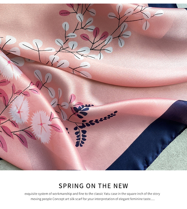 Kvinnor vår och sommar Ny imiterad silke satin ansikte tunn solskyddssjal mångsidig strandsjal med blomtryck_voghion.com