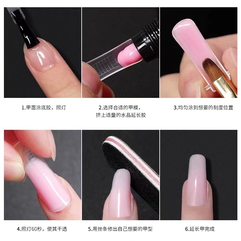 Transfronterizo nuevo molde de esmalte de uñas extensión de mano sin papel clavo de cristal semi-esmerilado 120 piezas de uñas con escala de uñas