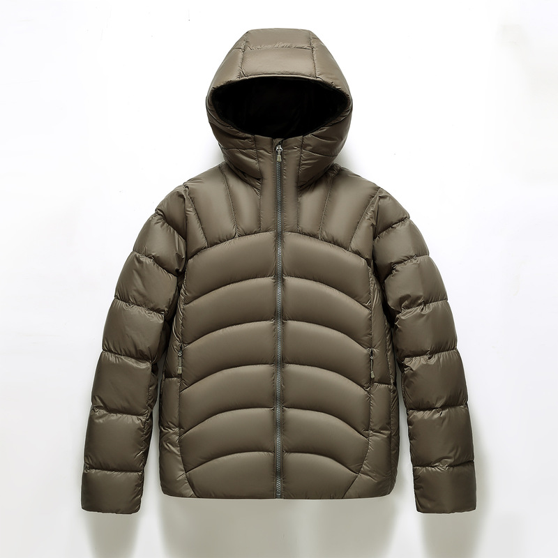2025 Winter Men's 90 Velvet down Jacket Hooded Solid Color Loose Thickened Warm and Plaid down Jacket