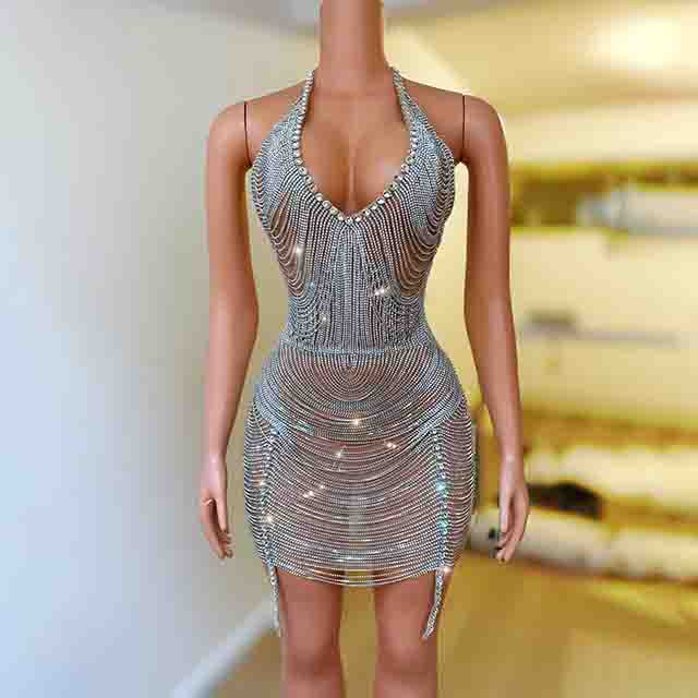 2024 New Arrival Backless Low-cut blingling Tassel Mini Skirt Prom Performance Stage Dress Sexy Skirt