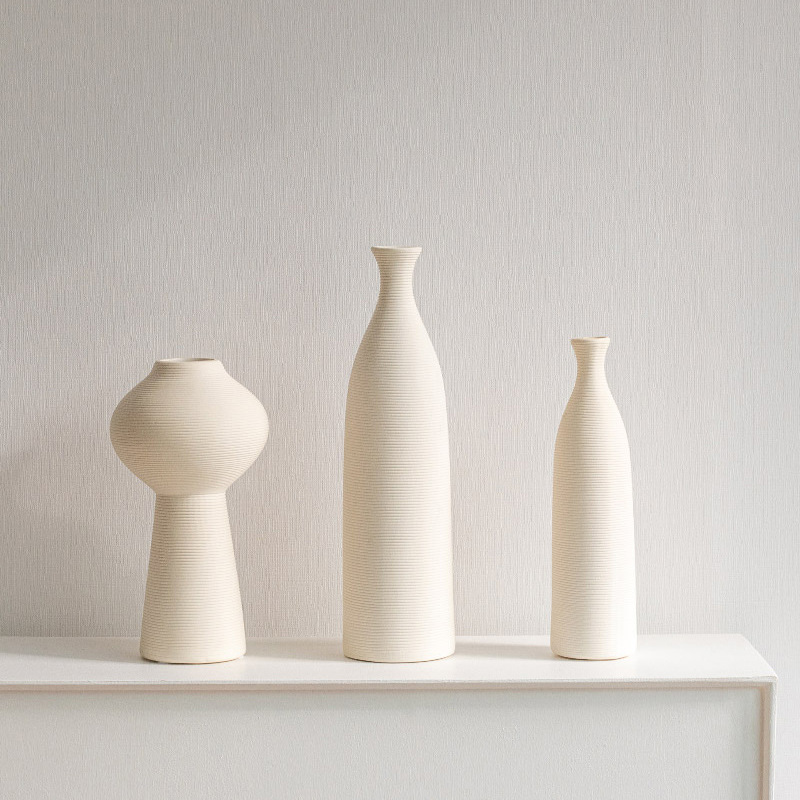 INS Estilo nórdico cerámica llano quema rayas florero simple hogar TV gabinete decoración creativa sala de estar decoración Escritorio