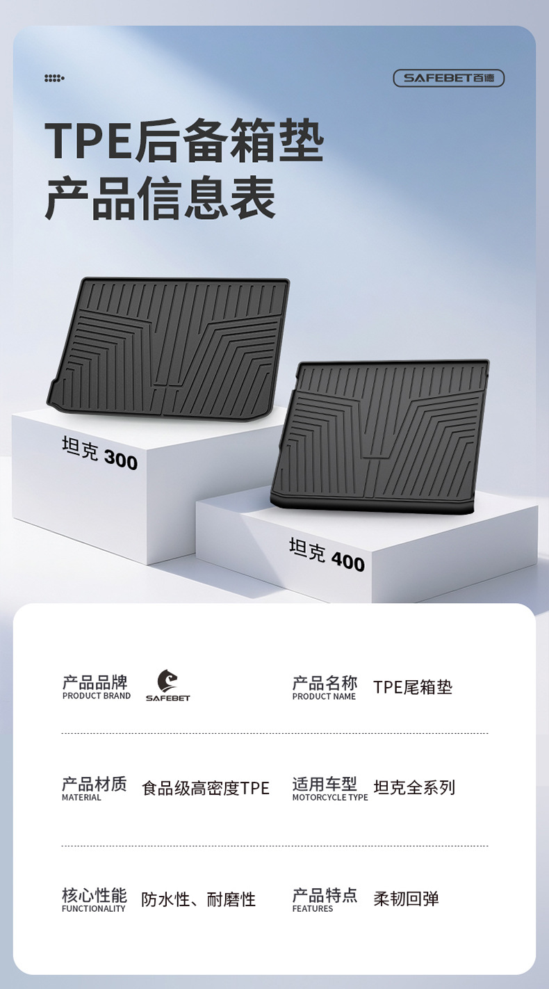 Suitable for Tank 300 New Energy 400 500 Special Vehicles, Tpe Car Trunk Mat Interior Accessories